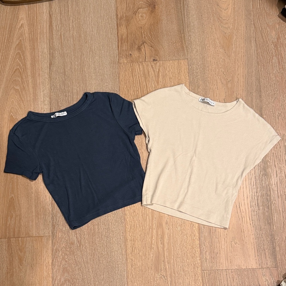 Zara Navy and Cream Short Sleeve Tees